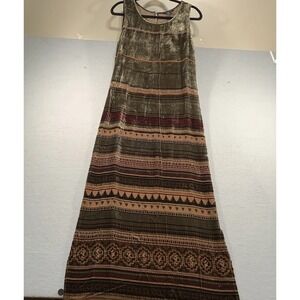 Long Women's S Boston Proper Brown/green/ Maroon Velvet Maxi Dress Boho  Size M
